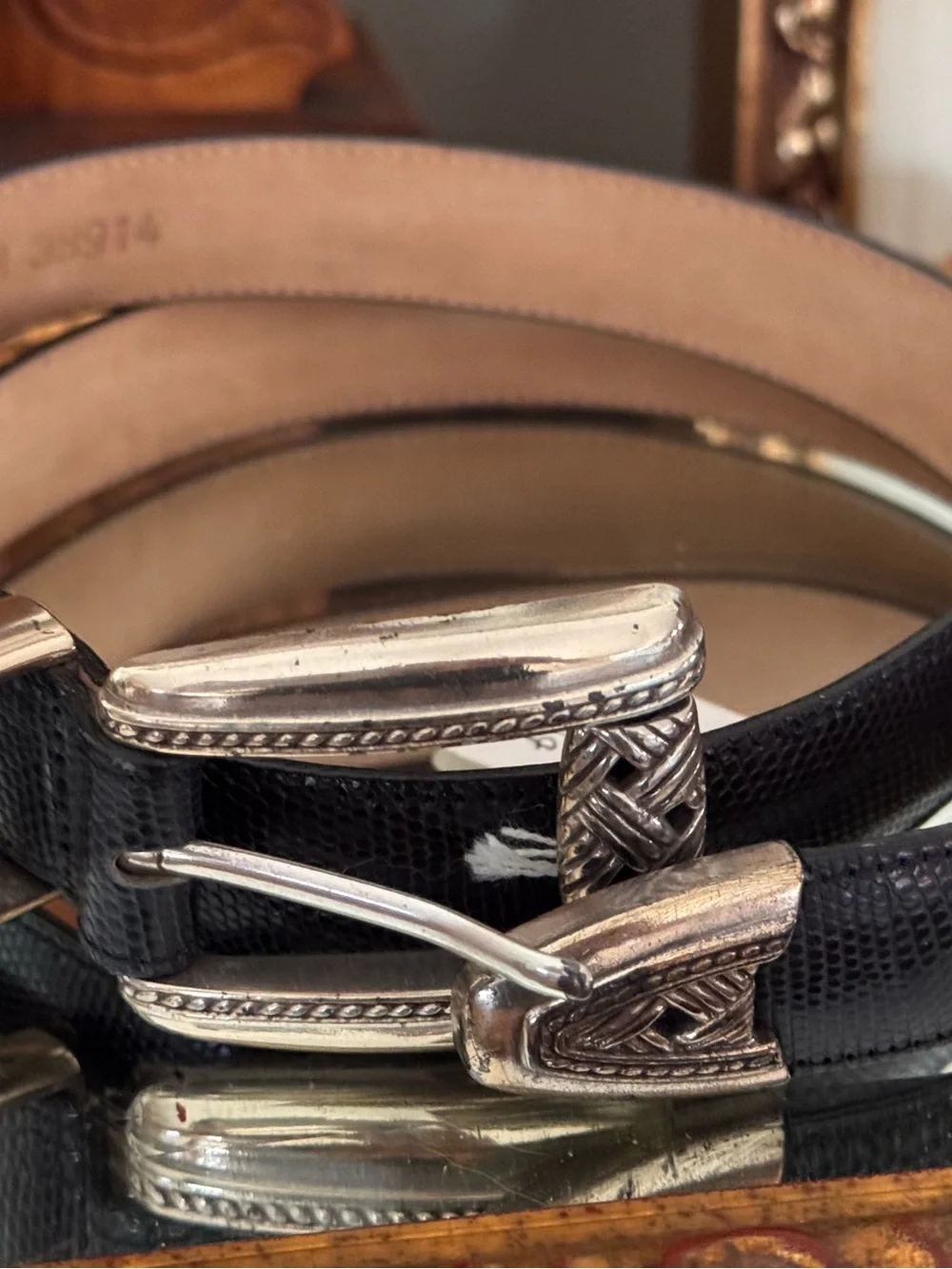 Vintage Brighton Dark Navy Textured Belt Silver Buckle M 38914